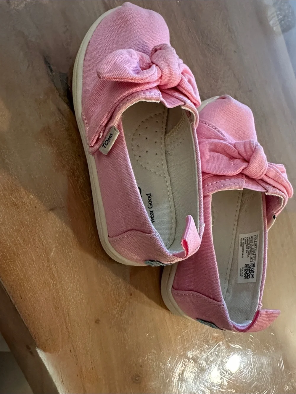 Toms Girls Pink Canvas Knot-Top Slip-On Moccasins Flats